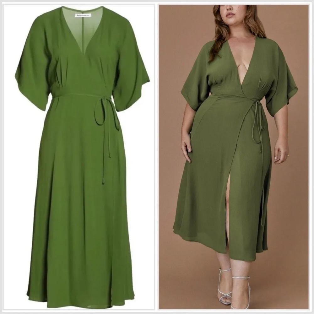 NEW Reformation Karen Wrap Midi Dress Green Size Small